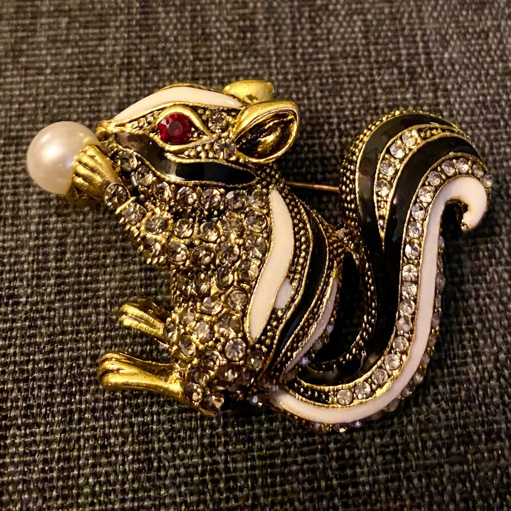 Gold and Black Squirrel Brooch
